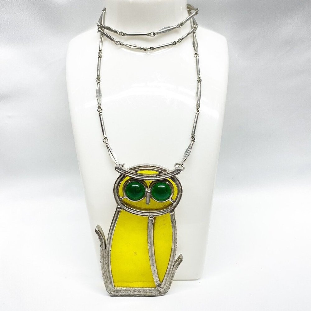 70s Vintage Jumbo Glass Owl Necklace Selected by BusyLady Baca & The Goods